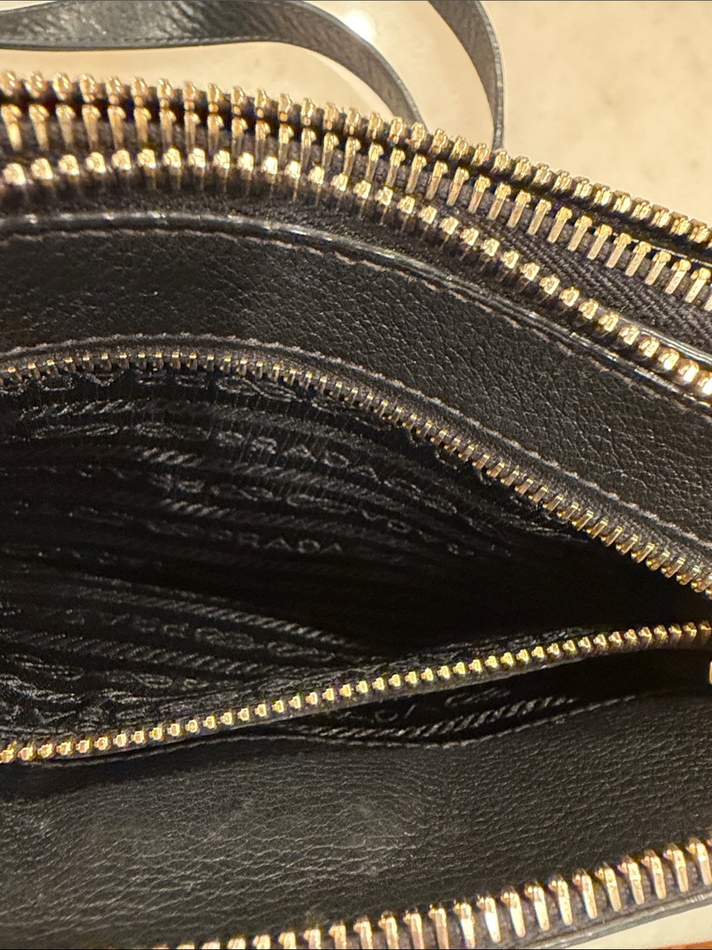 Authentic Prada Black Pebbled Leather Shoulder Bag with Gold Logo Accent - Picture 4 of 10